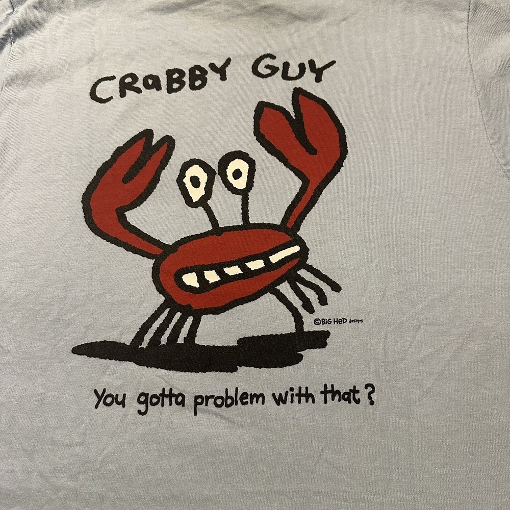 Big Hed Designs Boston Crabby Guy Youth Small T-Shirt Light Blue New NWT